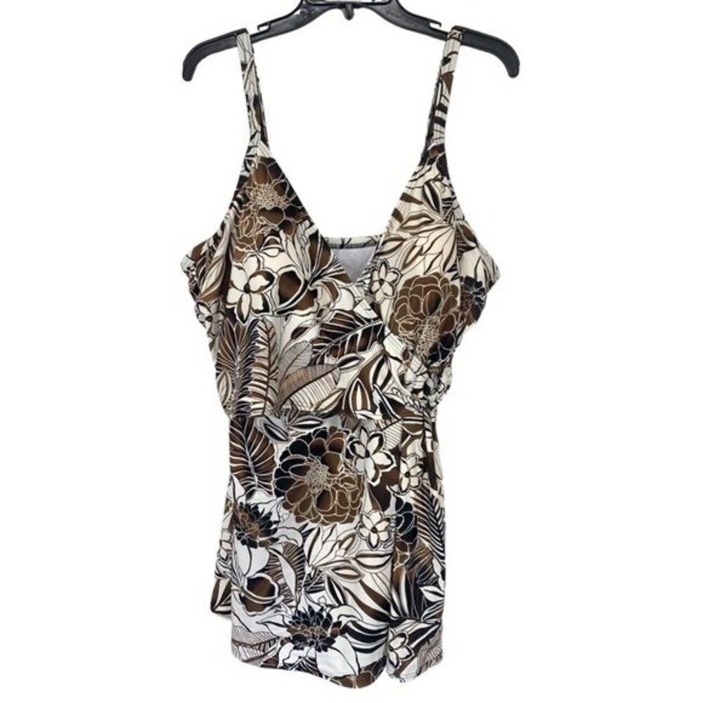 NWOT Christina | Skirted One Piece‎ Swimsuit Floral Brown White 24W